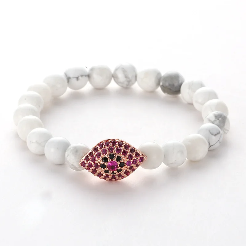 Мода глаз женский белый натуральный камень браслет и femme micro pave cz кубический