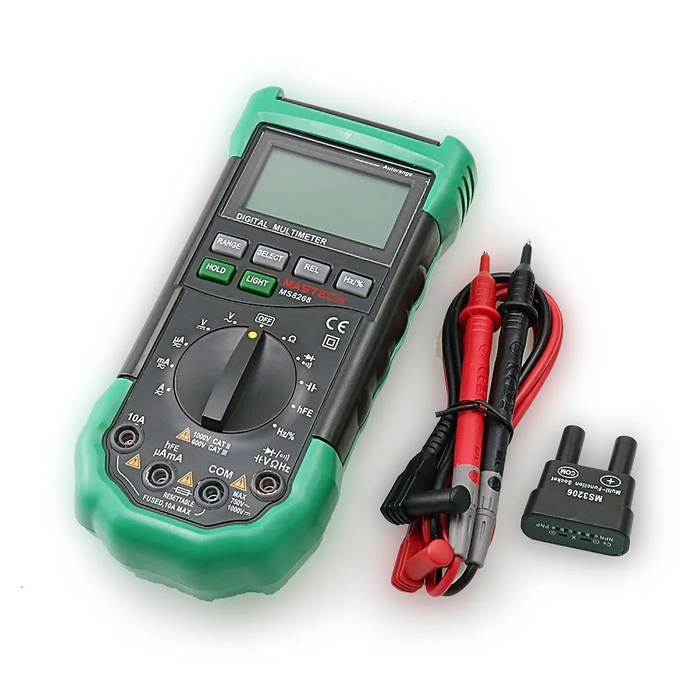 MASTECH MS8261 ЖК-дисплей подсветка цифровой мультиметры AC/DC Вольт Ампер hFE Емкость Сопротивление транзистора тестер метр