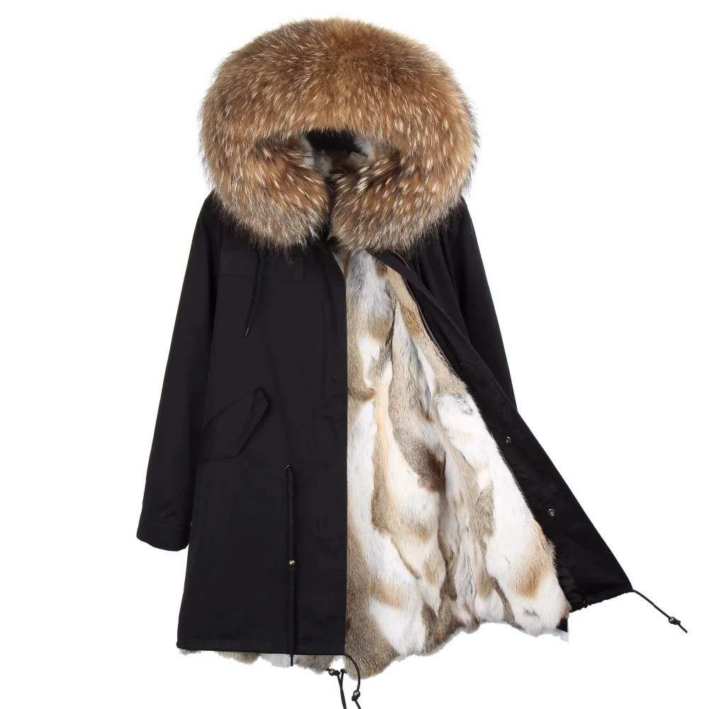 2023 LaVelache Real Rabbit Fur Coat Long Winter Jacket Women Detachable Raccoon Fur Collar Thick Warm Fur Parka Top Quality