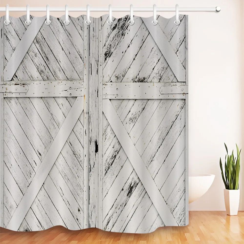 

LB 72'' Shower Curtain Rustic Barn Door White Painted Barn Wood Farmhoouse Bathroom Curtains Fabric for Bathtub Home Art Decor