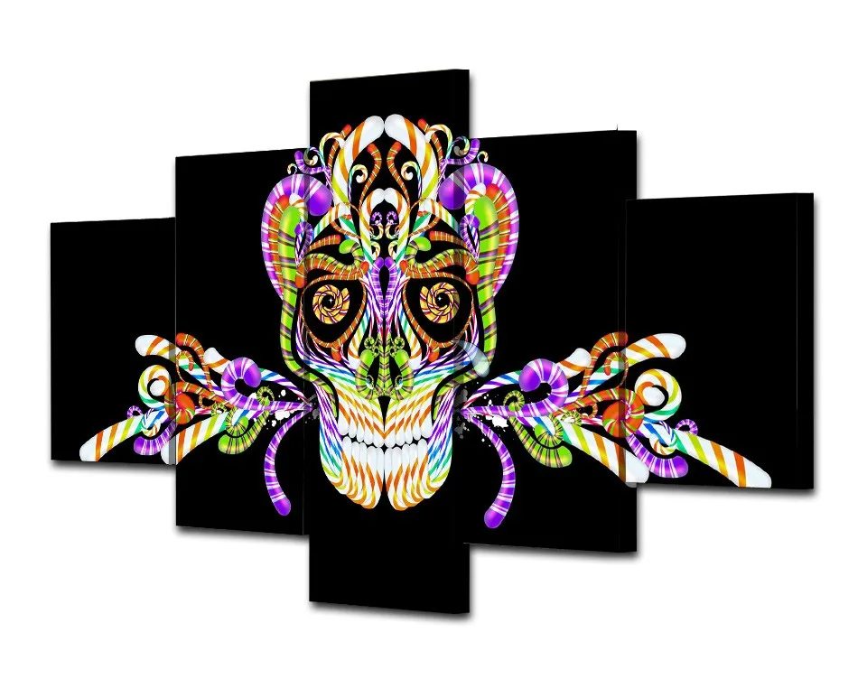 Новейший Настенный декор 5 панелей Современная серия абстрактных черепов