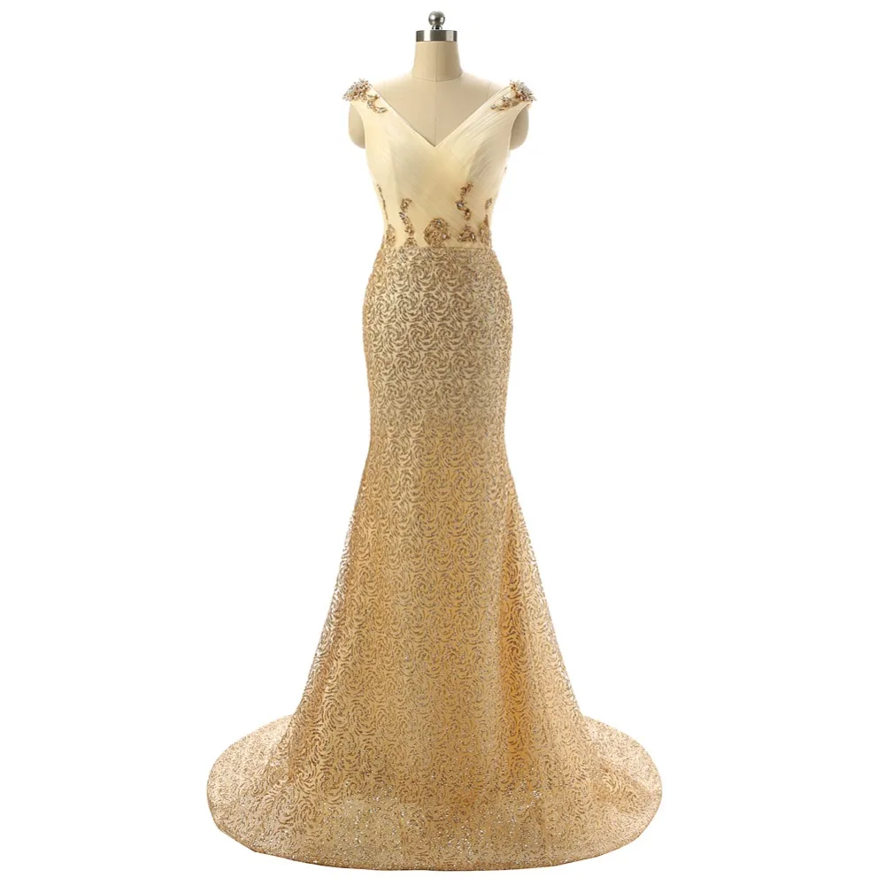 Новый Русалка Платье De Festa платье Noiva Dourado Longue Одеяние Де Вечер Свадьба Вечерние