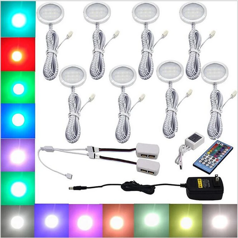 RGBW RGB + белый светодиодный светильник под шкафом 8 ламп комплект с ИК пультом