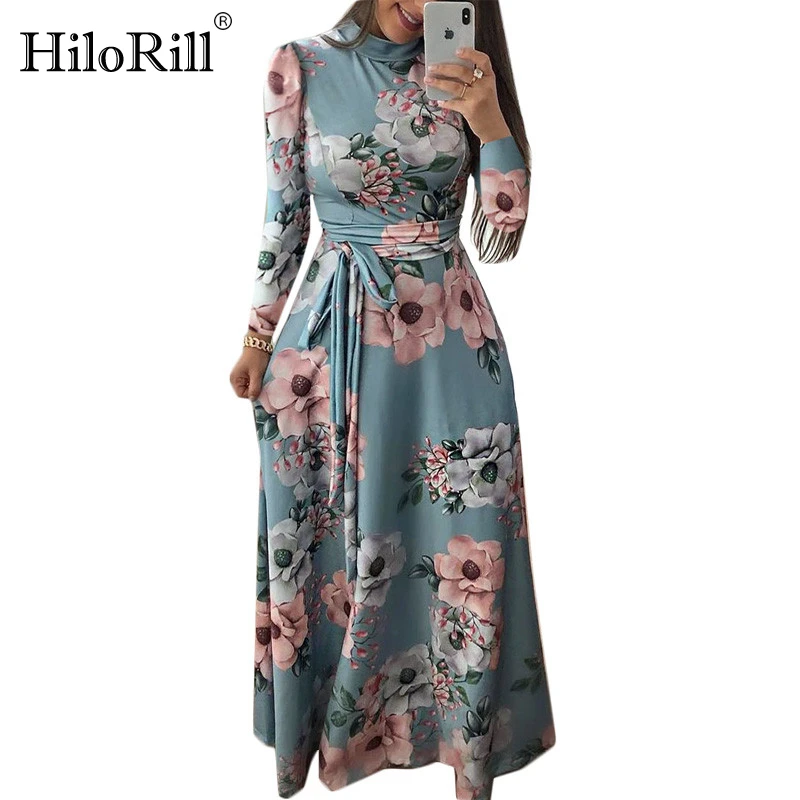 Женское длинное платье с цветочным принтом HiloRill повседневное пляжное макси - Фото №1