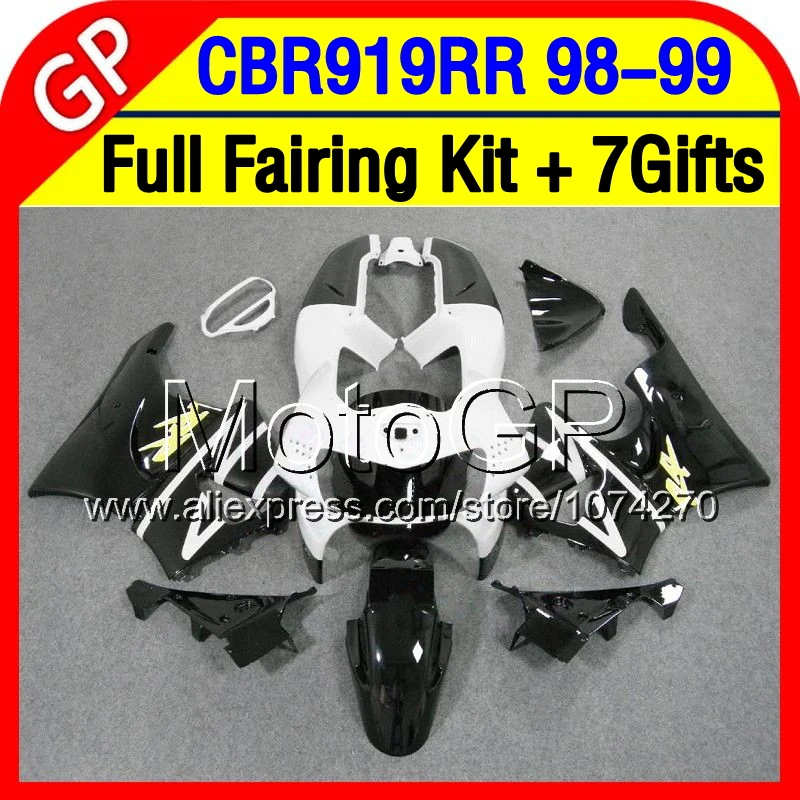 7 подарки + Для HONDA CBR900RR CBR919RR 98-99 P6629 Черный белый CBR900 CBR919 RR CBR 919RR 919 рублей 98 99 1998 1999