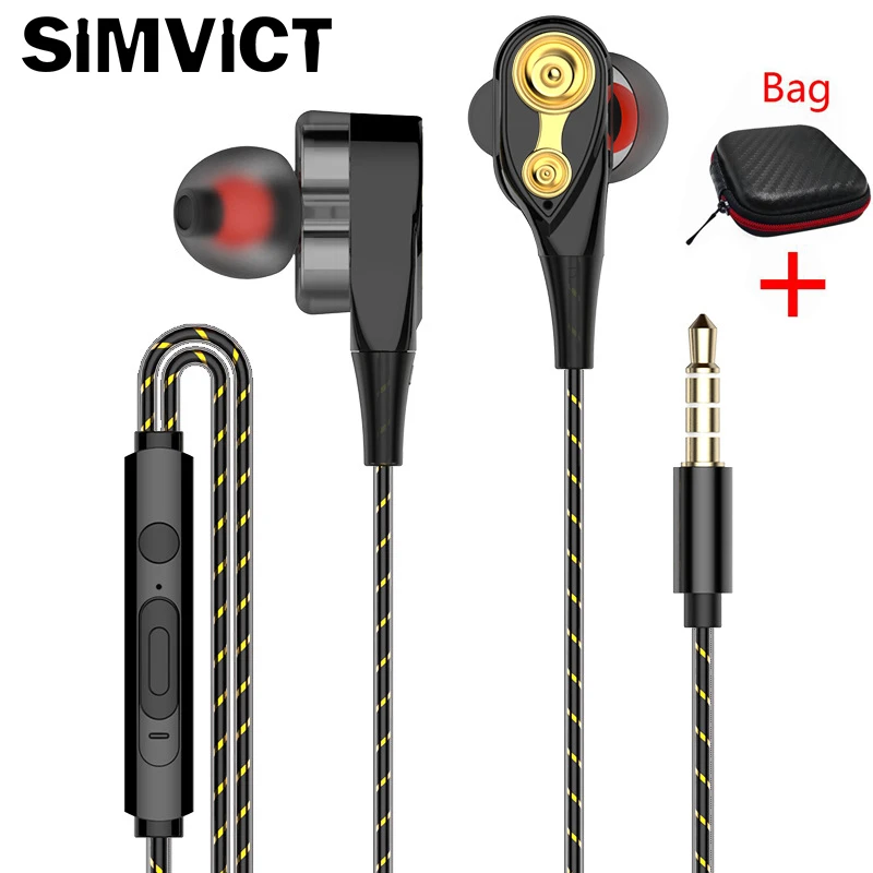 Наушники SIMVICT In ear наушники с двумя динамическими гарнитурами микрофоном мощный