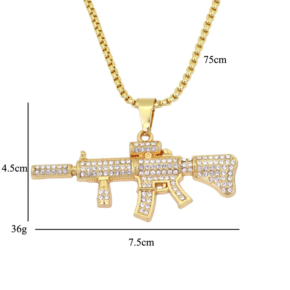 Bling bling хип хоп пистолет M16 микро pave с ААА подвеска цирконием ожерелье ледяной из