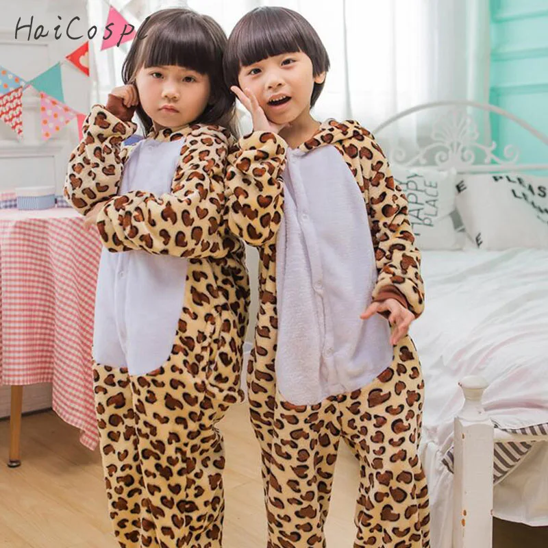 С леопардовым принтом Kigurumi для детей с животных костюмированной вечеринки
