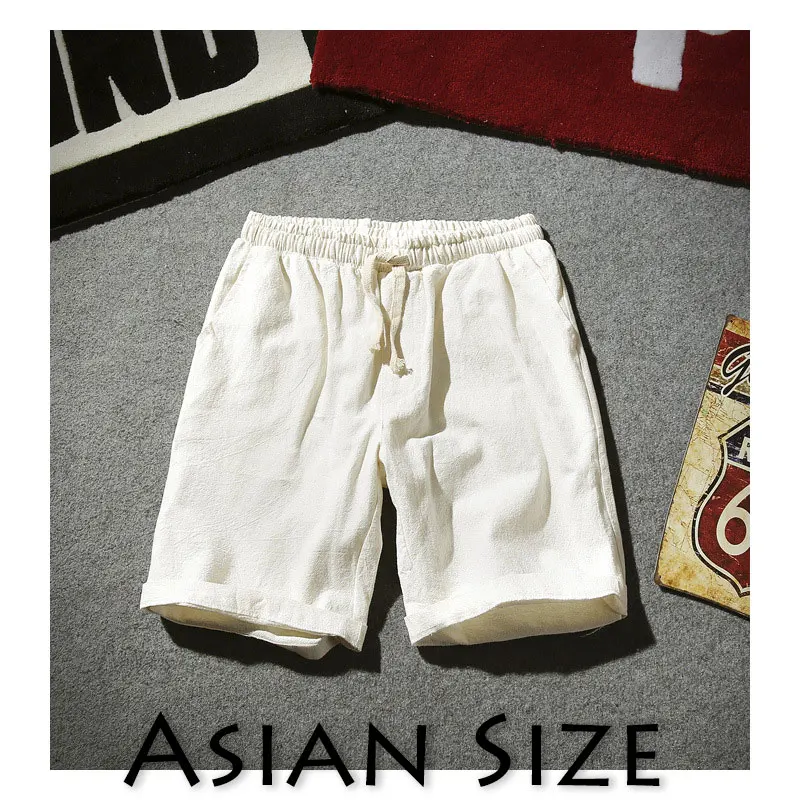 White(Asian-Size) Sinicism Store красочные хлопковые льняные летние шорты мужские пляжные шорты мужские s тренировочные штаны цвета хаки Шорты повседневные белые спортивные шорты 5XL - Цвет: White(Asian-Size)
