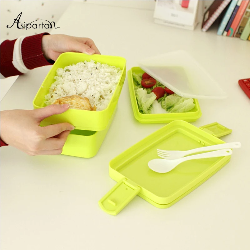 Asipartan Lunch Boxs 2 Layeres Japanese Style Food Container Bento Box Portable Sushi Plastic Microwave Storage |
