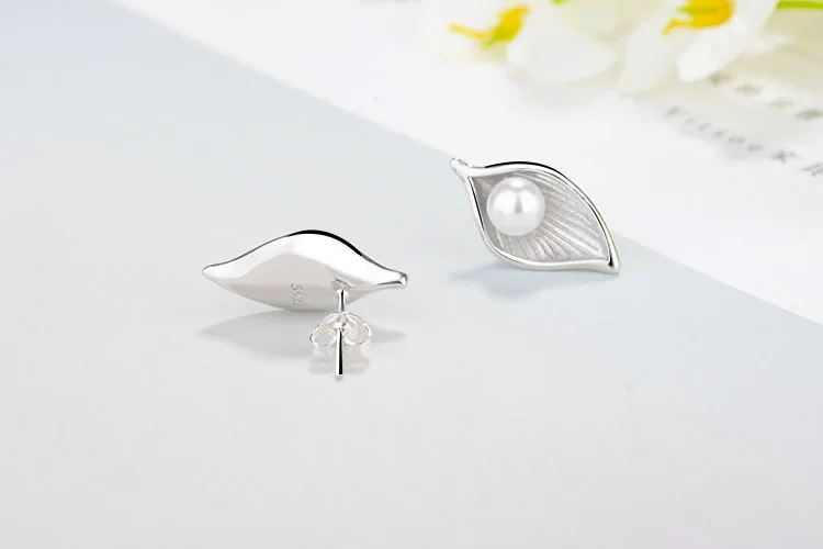 Высокое качество модные женские серьги с листом и жемчугом из стерлингового