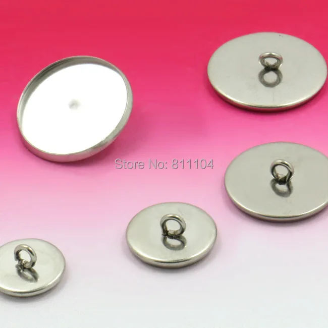 Blank Stainless Steel Round Bezel tray with a Loop Back Bases Glass Cabochon Metal Button Caps Settings DIY Findings Making