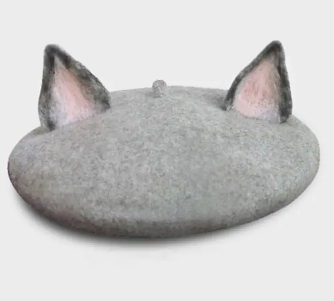 100% женский беретик ручной работы шапка с кошачьими ушками красивая