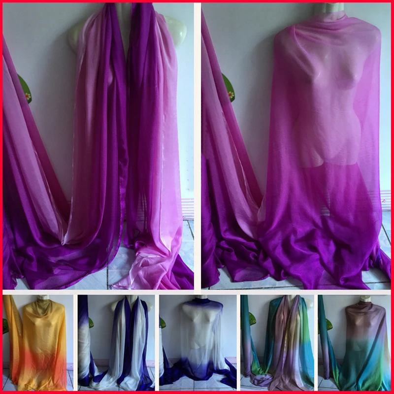 100 см * 135 натуральный шелк шифон материал тени Омбре шелковая ткань шифон|chiffon fabric