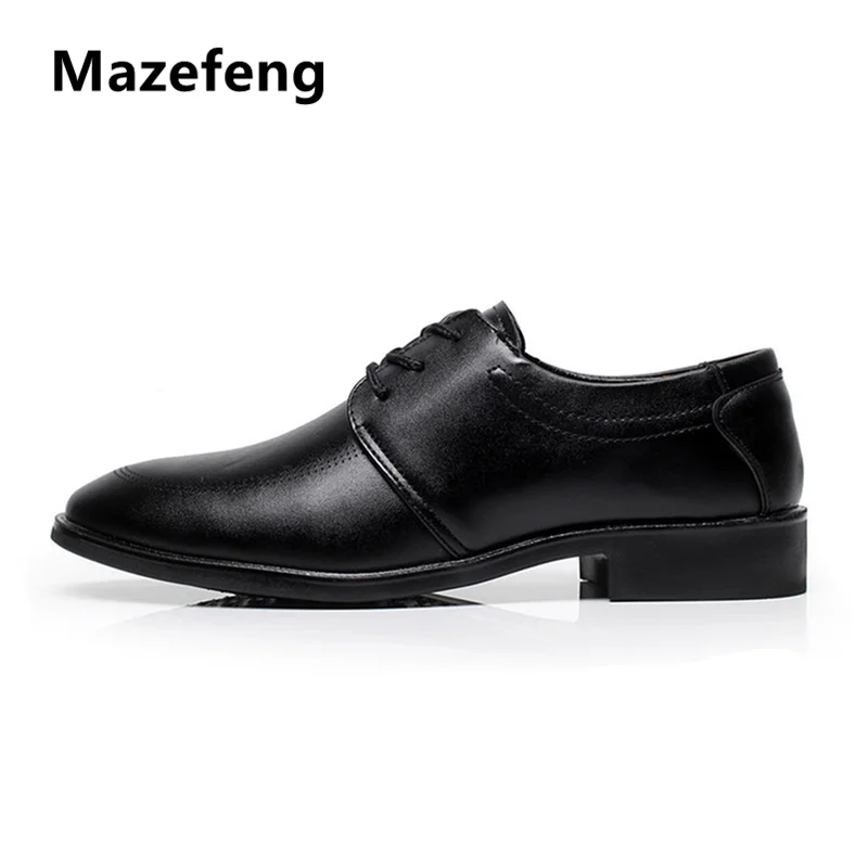 

Туфли Mazefeng мужские кожаные, винтажные деловые туфли с круглым носком, дышащие, черные, на шнуровке, весна-осень 2018