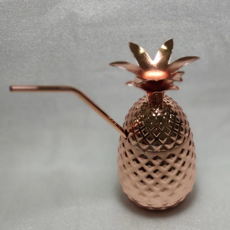 copper Красивая кружка бутылка для воды ананаса медная Желтая Чашка для питья ананаса Коктейльная кружка с соломинкой - Цвет: copper