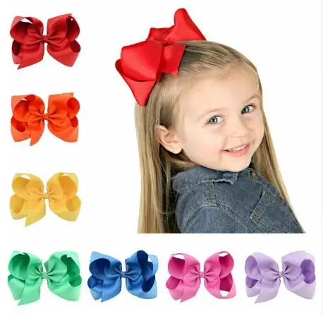 

Fashion 30PCS/LOT 6" Big Hair Bow Girls Solid Ribbon Hair Bows With Clip Boutique Hair Accessories Kids Hairpin