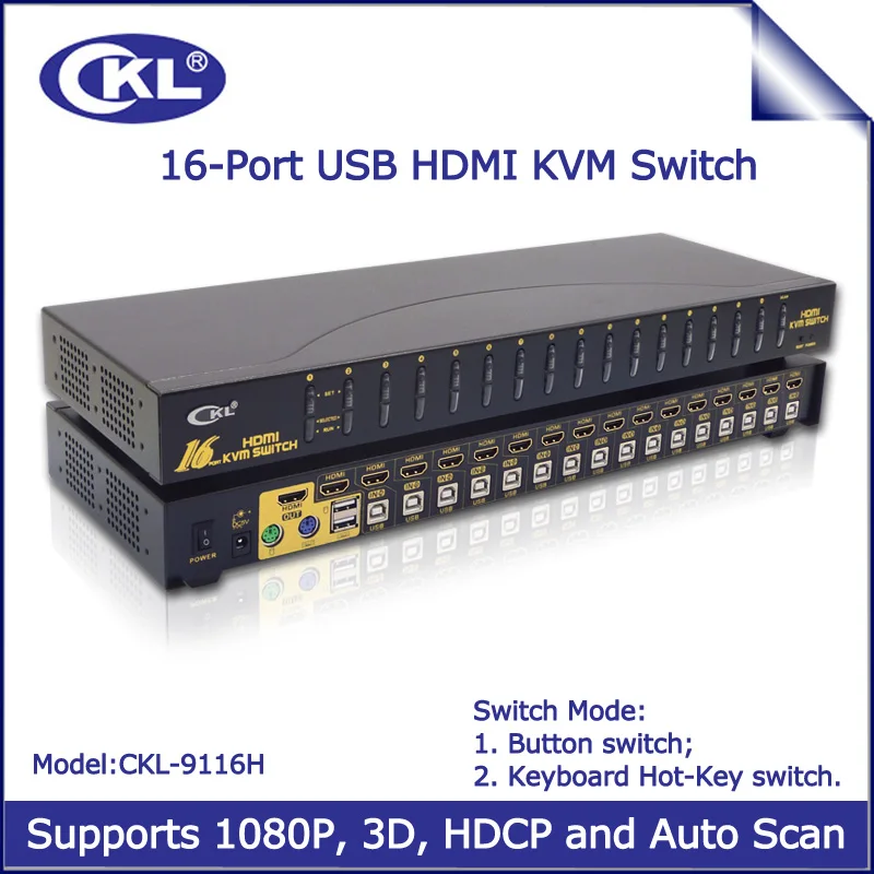 CKL 9116H USB HDMI KVM переключатель 16 Порты и разъёмы для ПК МОНИТОР клавиатура Мышь