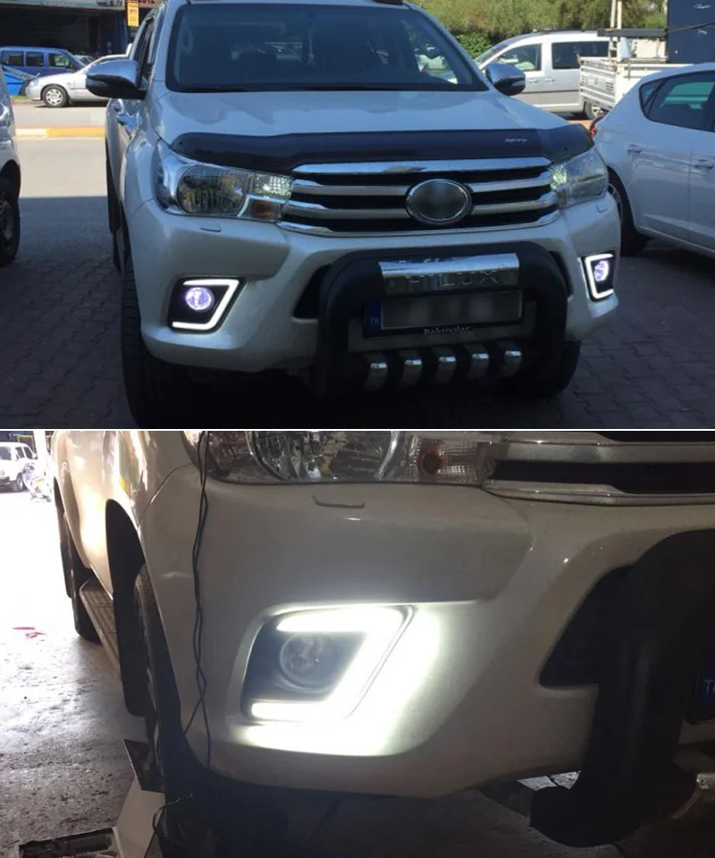 Светодио дный 2 шт. светодиодные дневные ходовые огни для Toyota Hilux Revo желтый поворотов функция 12 В в автомобиля DRL противотуманных фар украшения