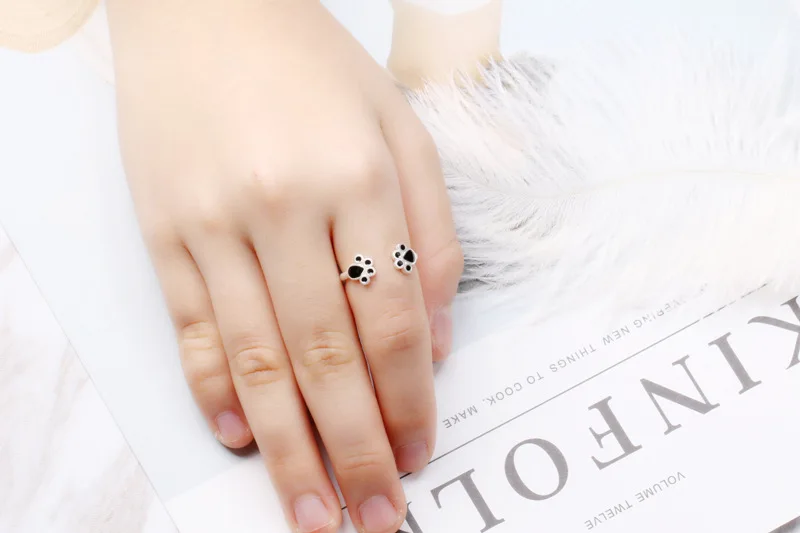 YoYoRan12pcs/lot fashion jewelry drop oil dog cat footprint clip finger ring cartoon pet footmark 30% silver metal gift | Украшения и