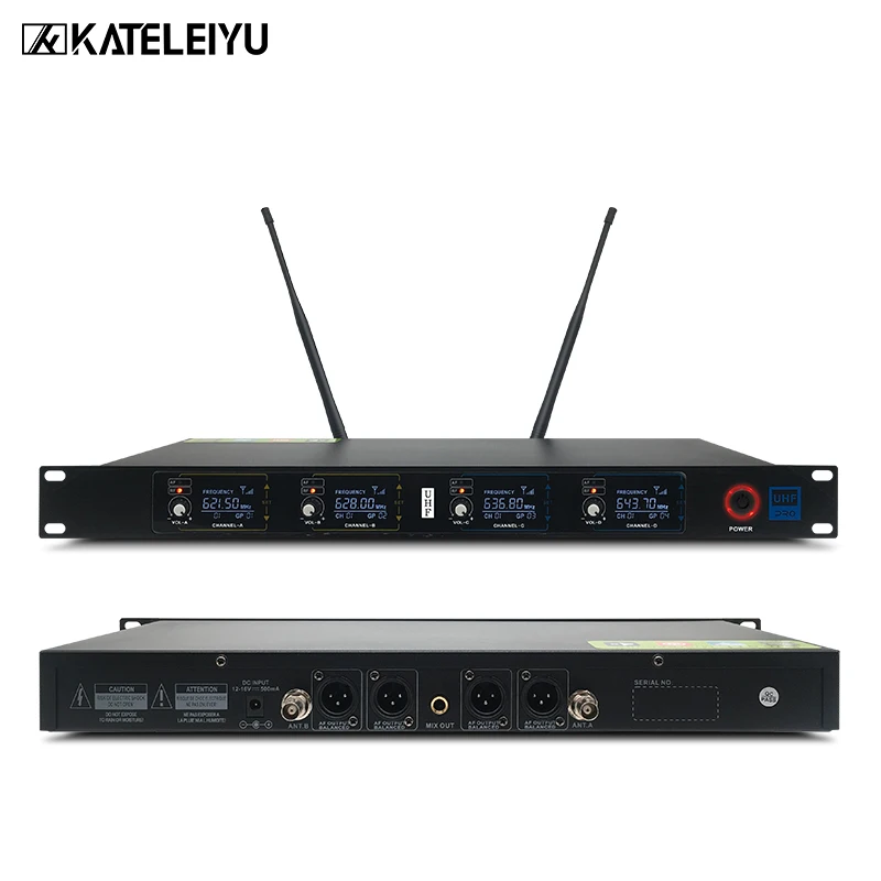 Профессиональная беспроводная металлическая микрофонная система UHF 4-канальный