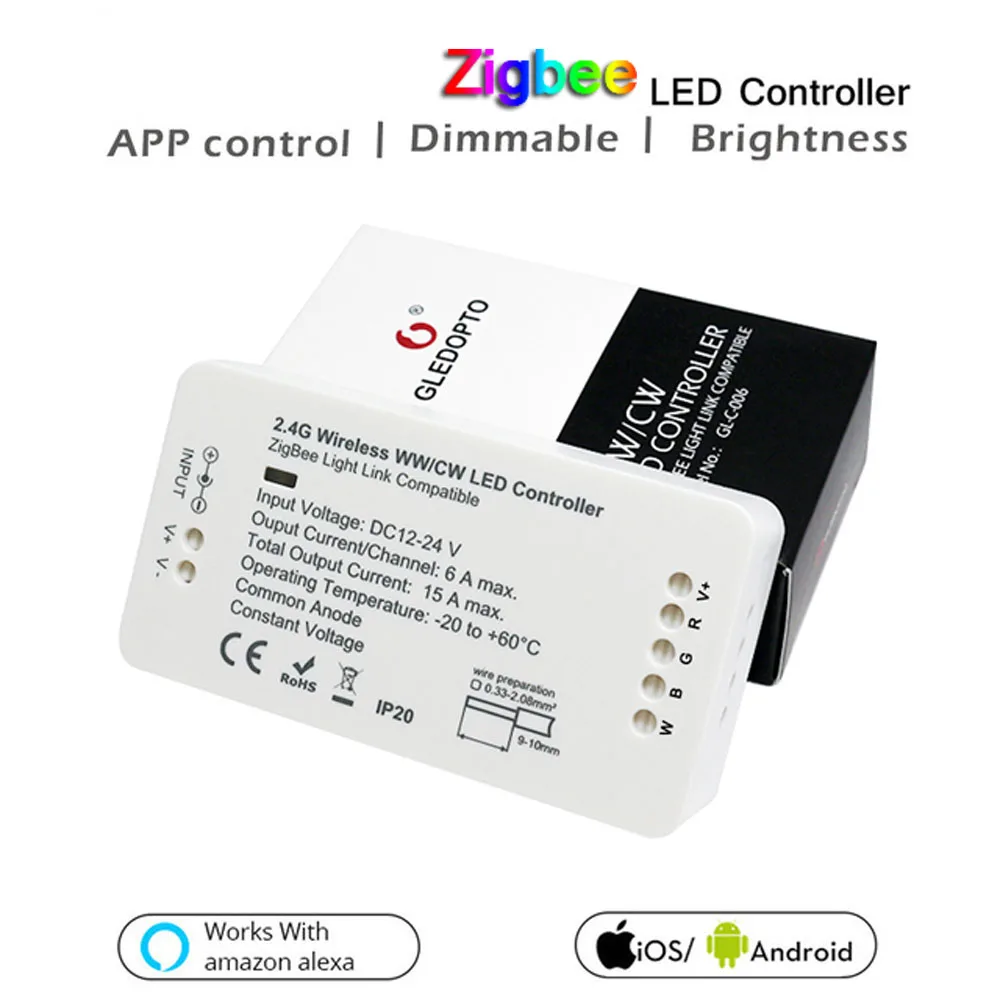 Контроллер Zigbee работает с основными мостами/шлюзами для светодиодной ленты RGBW/