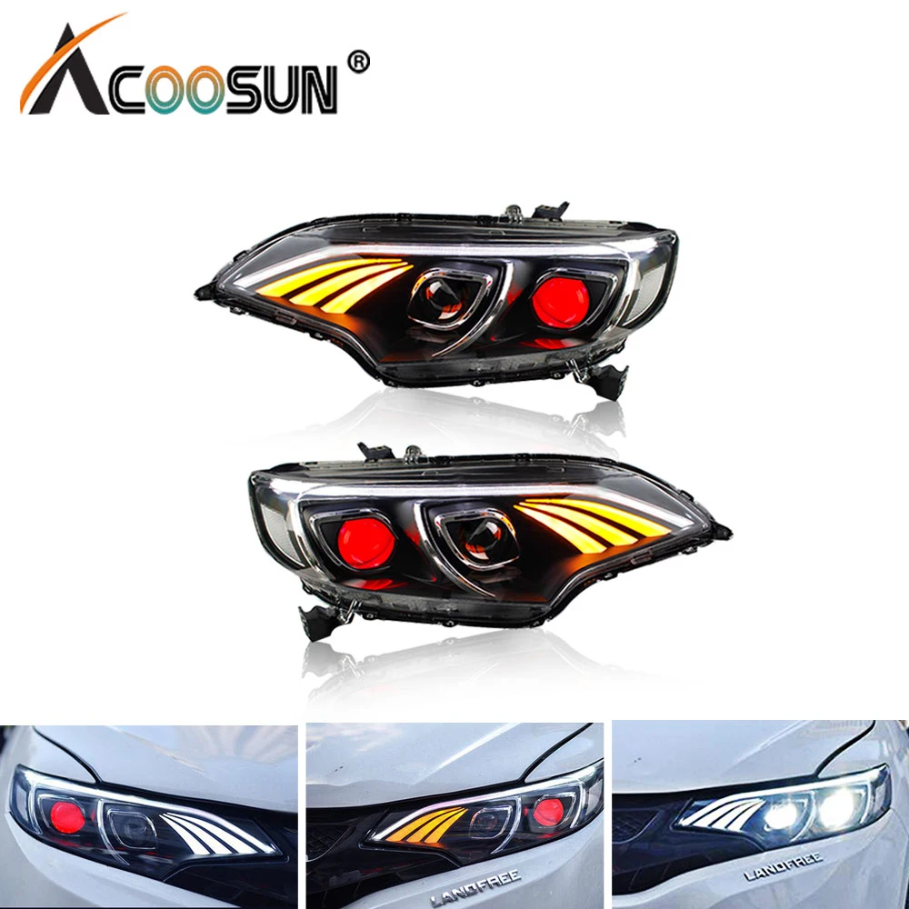 AcooSun светодиодный фары автомобиля в сборе для Honda Fit/Джаз 2014 2015 2016 2017 демон Eyes DRL