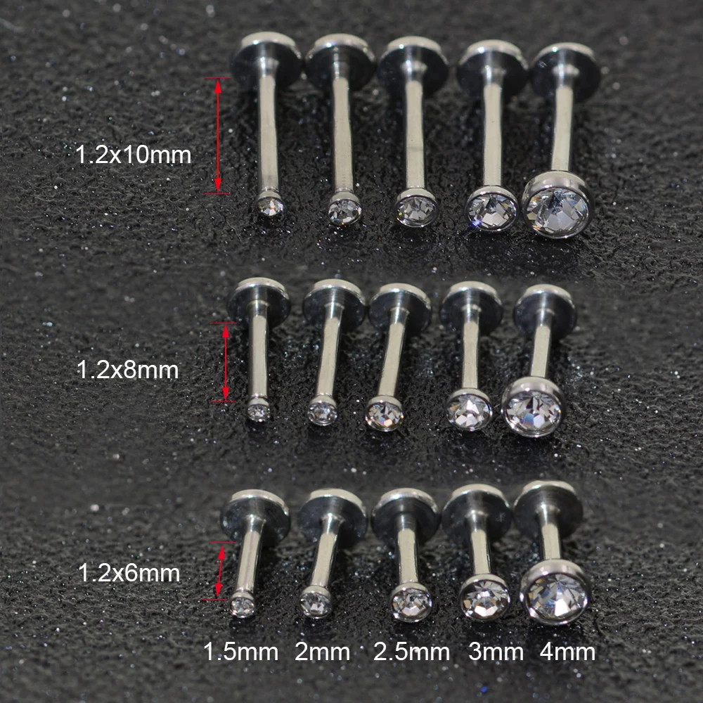 1.2x1.5-4 мм AAA Циркон Серебро Labret губы бар шпилька пирсинг 16 Калибр из нержавеющей стали хряща уха трагус пирсинг серьги