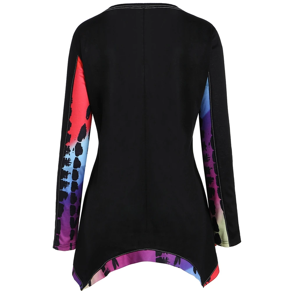 ROSEGAL Мода Плюс Размер Женская Одежда Цвет Блок Асимметричный Туника Топ Футболка