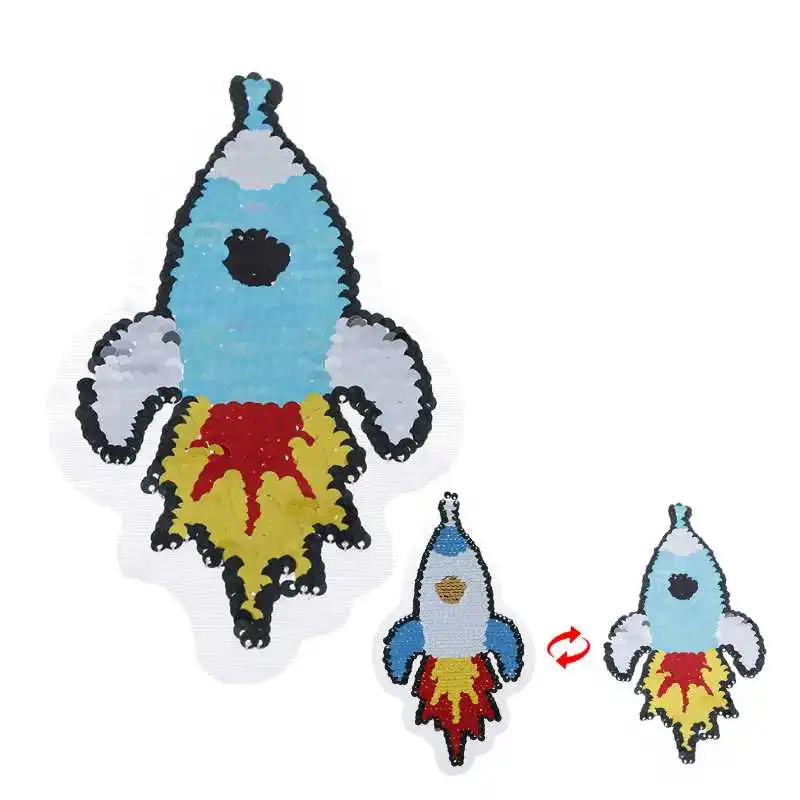 Новый мультфильм ракета Реверсивный изменить цвет пайетки пришить патчи для