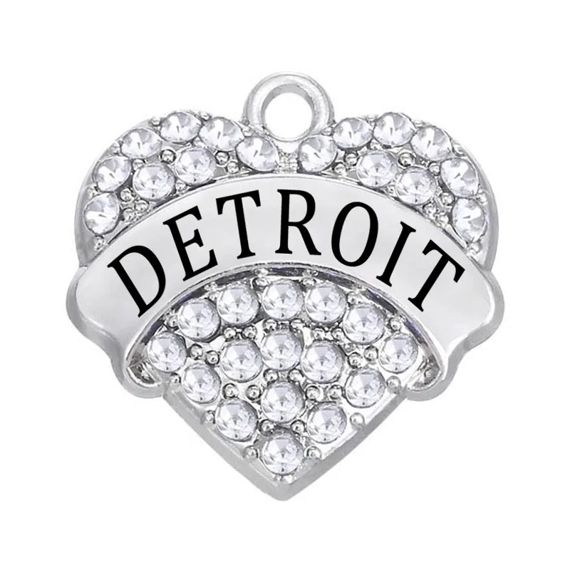Цинковый сплав металл родиевое покрытие стразы страна Детройт сердце шарм