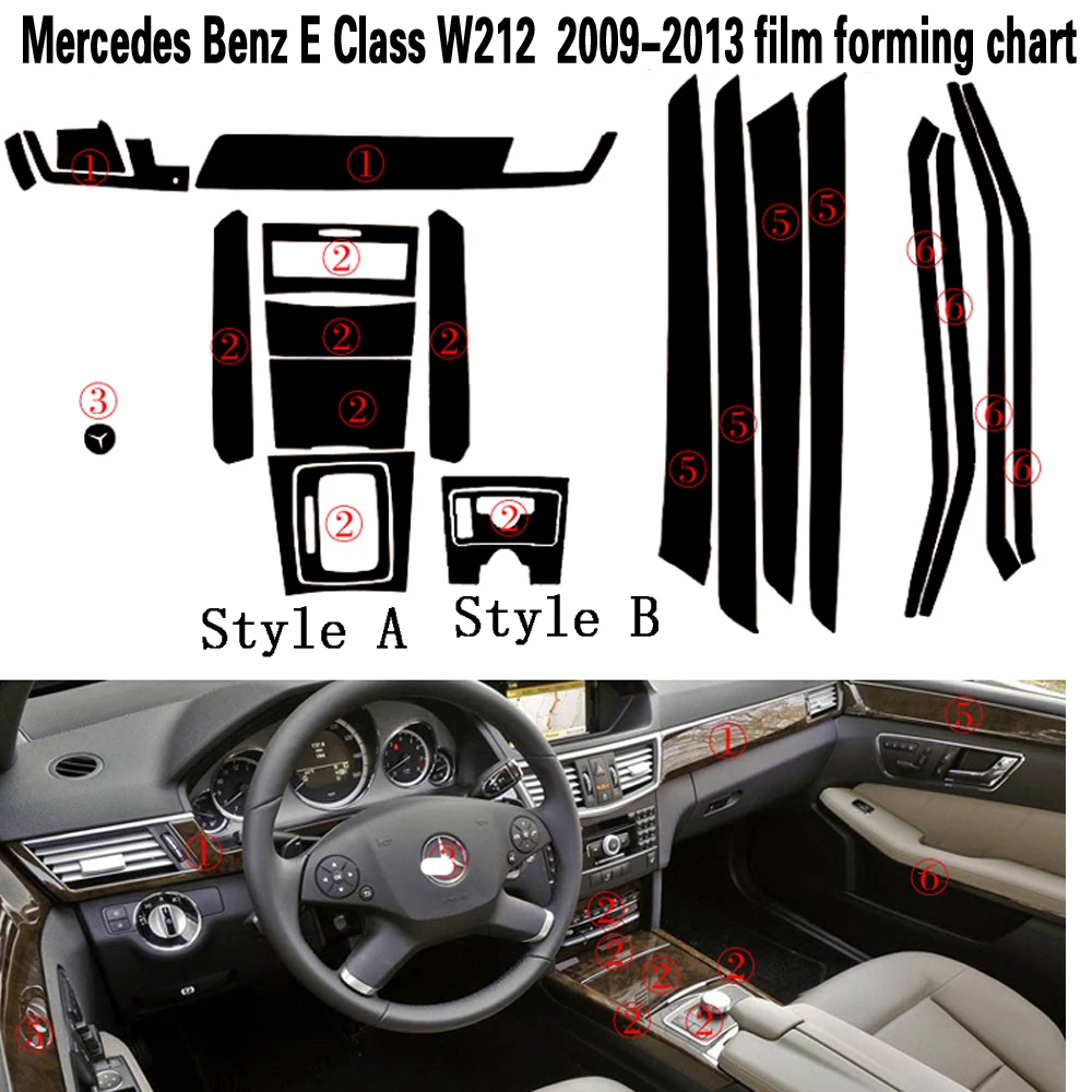 Для Mercedes E Class W212 подкладке центральной Управление Панель дверная ручка 5 мм Углеродистой волокно наклейки стайлинга автомобилей аксессуары