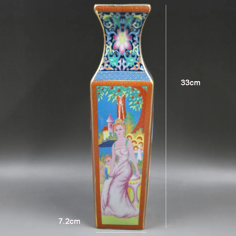 Квадратная ваза Qing Qianlong pastel с западными символами коллекция искусственного