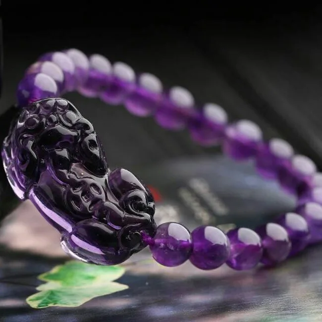 Натуральный браслет Amythest Beads Фен Шуй богатство Pixiu Lucky Piyao для женщин ювелирные