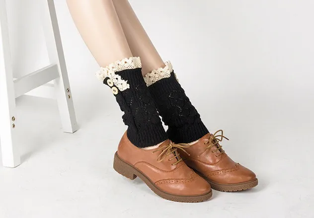 2016 г. кружевные сапоги на пуговицах вязаные с манжетами гетры из искусственной