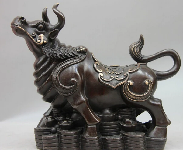 

song voge gem S1330 China Bronze Copper Feng Shui Yuan Bao Wealth Money Zodiac Bull Cattle Ox Statue