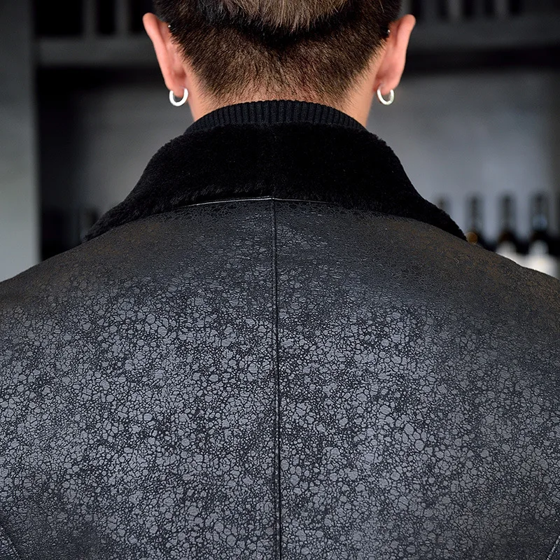 Мужская кожаная куртка пальто из 100% шерсти овечьей кожи Куртки искусственной