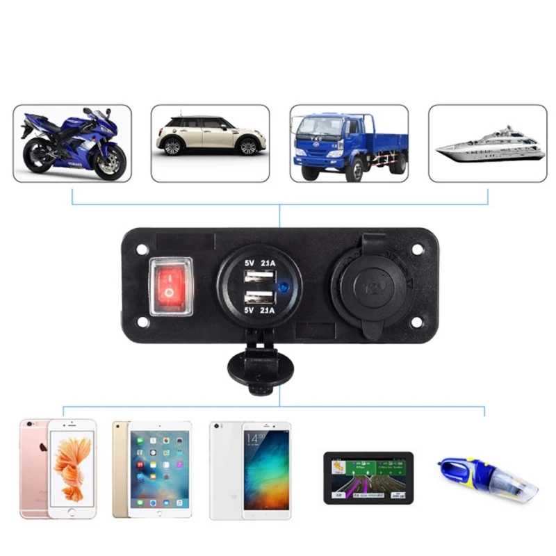 Автомобильное зарядное устройство OOTDTY 12V с двумя usb портами для телефона|Кабели