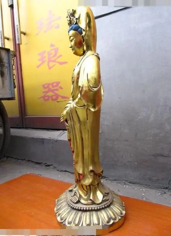 

Free shipping S03412 31 INCH Chinese Folk Fane Bronze gild Kwan-Yin Guan Yin Avalokitesvara Buddha