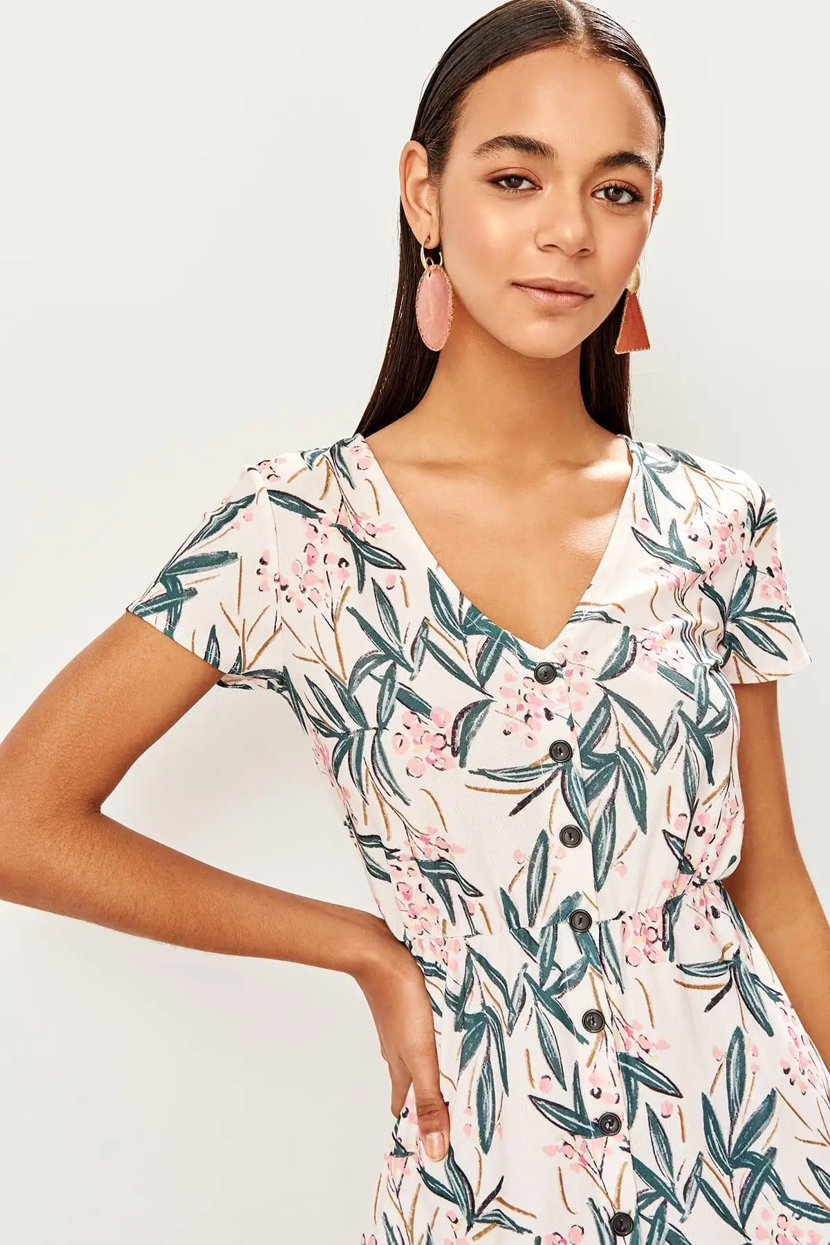 Trendyol порошковый узор с коротким рукавом Трикотажное Платье TWOSS19ST0111|Женские