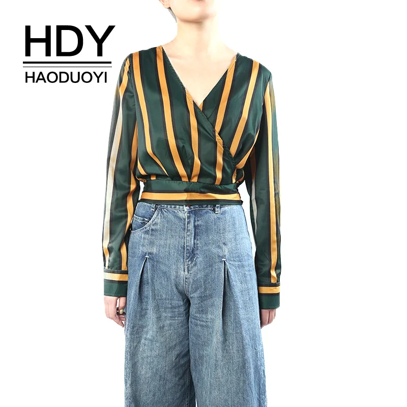 Женская строчка HDY Haoduoyi Облегающая рубашка с высокой талией простой темперамент v