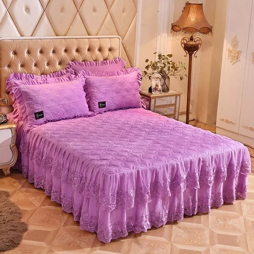 bedding set 10 Комплект постельного белья из 3/5 предметов с кружевной флисовой стеганой юбкой 160X200 см, Ультра мягкий теплый комплект постельного белья красного и синего цвета, Комплект постельного белья, комплект покрывала, набор подушек - Цвет: bedding set 10