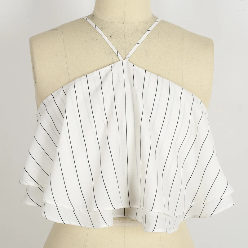 2017 Новый Сексуальный Рюшами Холтер Жилет Обрезанные Топы Для Женщин Шифон Тонкий