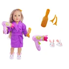 Костюмы для прогноза, фен + расческа + заколки для волос + тапочки + фиолетовый банный халат для 18-дюймовой американской куклы, аксессуары для кукол