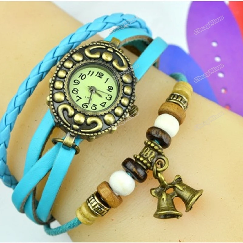 cheapnium Top fashion New Retro Casual Ladies Girls Weaving Mix Colors Quartz Bracelet Bell Wristwatch | Красота и здоровье