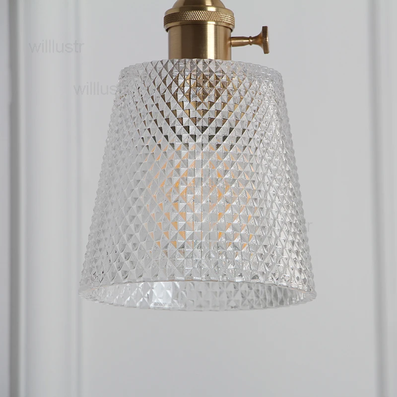 

Nordic vintage taper diamond glass pendant light dinning room home hotel restaurant loft Japan light copper part suspension lamp