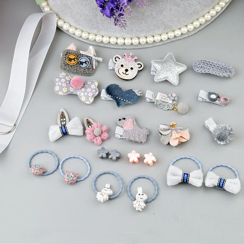 24 pcs set grey 1 комплект цветок Дети Детские аксессуары заколки младенец, ткань лук цветок Головные уборы заколки для волос головной убор A7 - Цвет: 24 pcs set grey