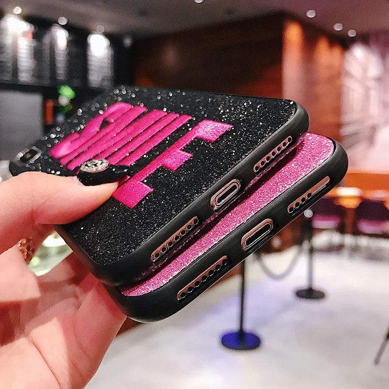 Чехол сверкающий с блестками для iPhone X XR XS Max 8 7 Plus Мягкий чехол девочек вышивкой