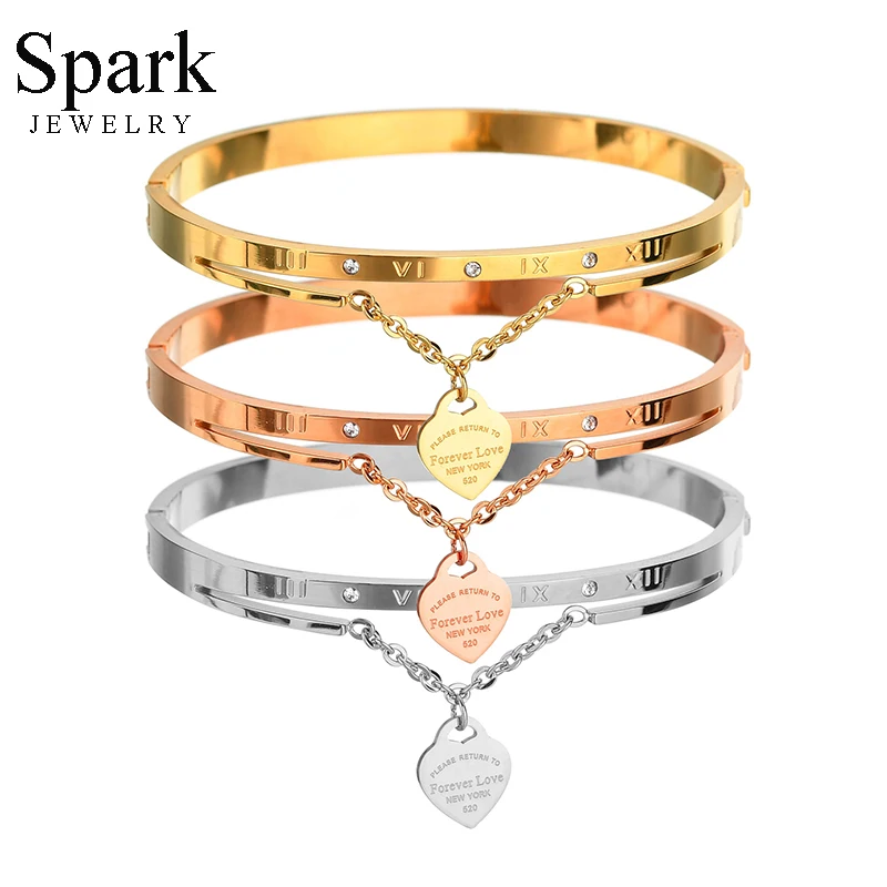 Spark роскошный браслет «любовь навсегда» сердце браслет из нержавеющей стали с цирконием Numberal браслеты на запястье для женщин подарок на день Святого Валентина Pulsera
