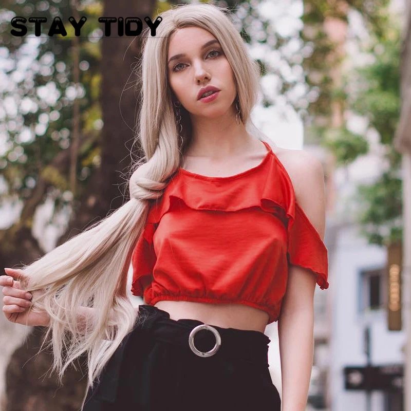 STAY TIDY Сексуальная атласная рубашка с полосатым принтом на одно плечо для женщин